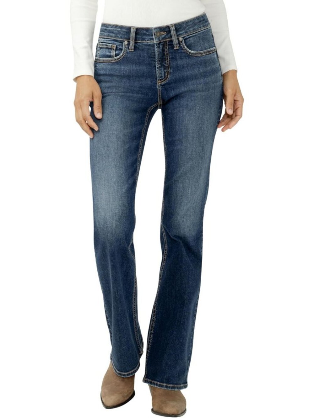 Curvy Fit Mid Rise Bootcut Jeans for Women - Stylish Silver Wash Denim